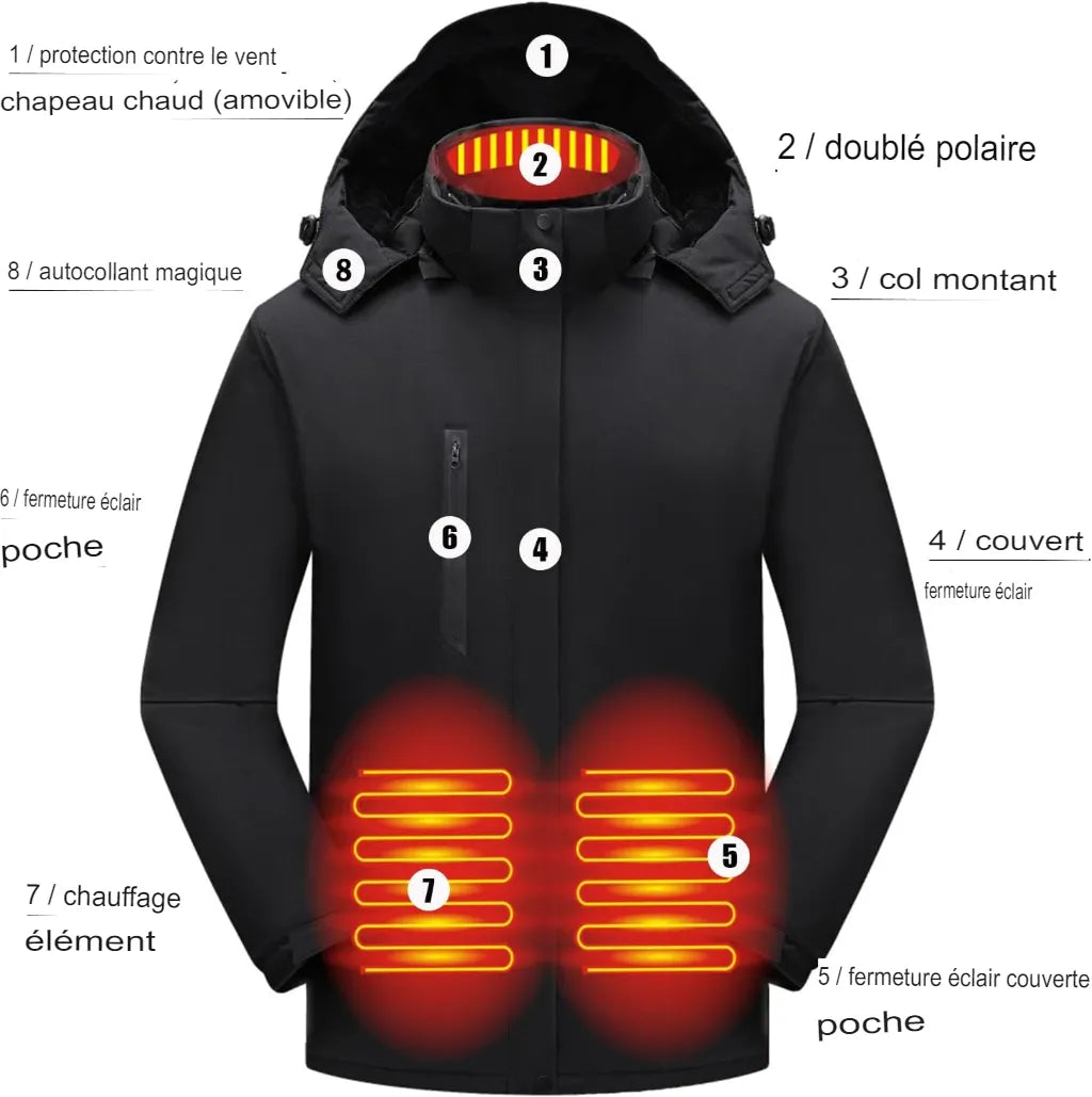 InnoWarm-Veste chauffante avec capuche détachable